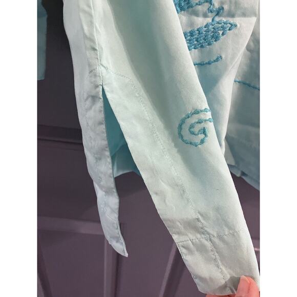 Soft Surroundings Turquoise Embroidered Tunic Top Blouse Women’s Sz L V-Neck - Picture 3 of 7